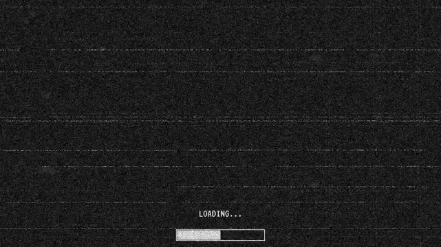 Retro Pixel Loading Bar on Static Glitch Noise Screen Overlay Background