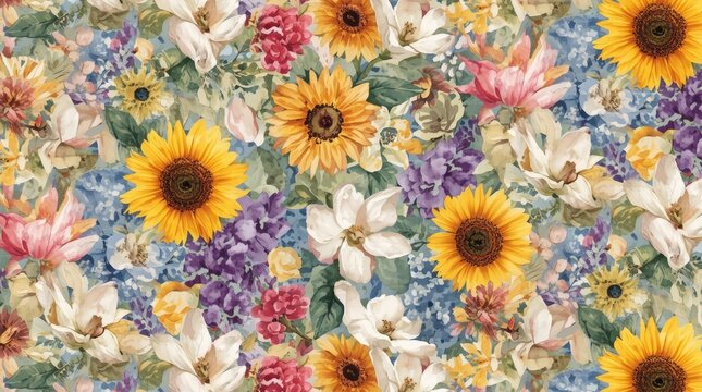 bright yellow sunflowers and mixed floral