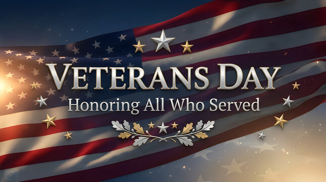 Veterans day background with a waving american flag and patriotic text honoring all who served our country