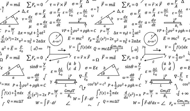 Engineering mathematical formulas and technical equations seamless vector pattern on white background