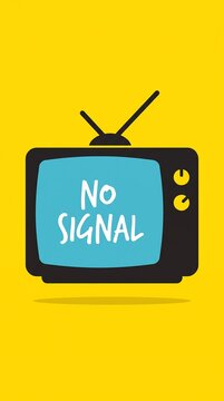 Retro TV Showing No Signal on Yellow Background: Television Broadcast Connection Error and Lost Transmission Concept for Media and Technology Issues