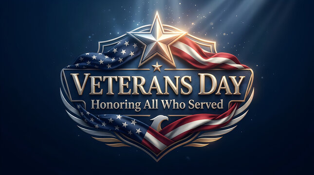 Veterans day graphic featuring a metallic star and american flag design honoring all who served in the military