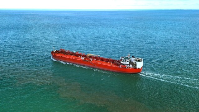 Aerial View of an Oil Tanker Sailing Through the North Sea