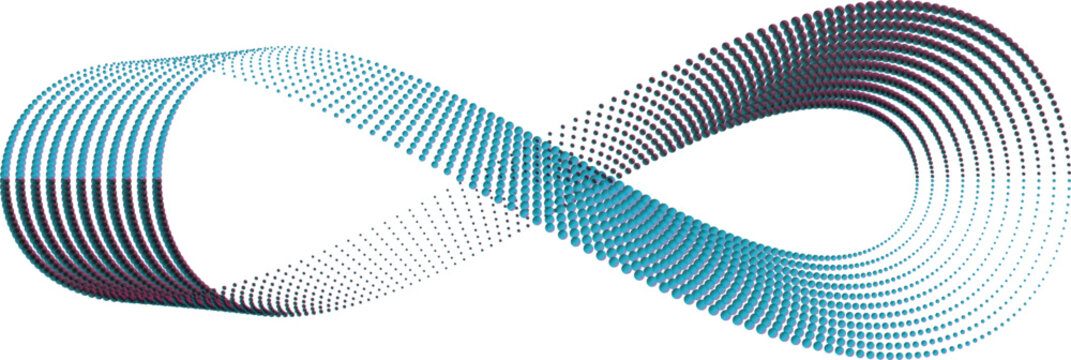 Infinity symbol formed with colorful dots during a gradient transition against a white background concept