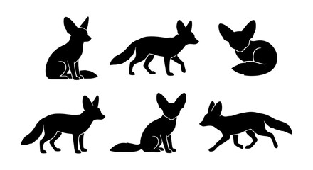 Obraz premium Fennec Fox Silhouettes, Desert Animal Vector Icons, Cute Vulpes Zerda Poses, Wildlife Graphics, African Fauna Collection