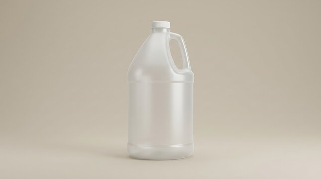 Empty plastic gallon jug with a white cap for liquid cleaning products or industrial chemicals packaging