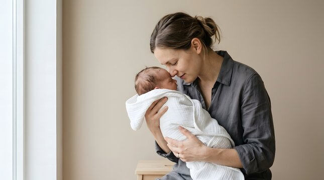 Tender moment between a parent and their newborn baby.