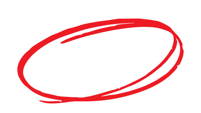 Hand drawn red circular scribble or highlighting oval with scribble highlight annotation emphasis abstract scribbled isolated background communication