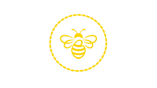 Minimalist bee icon inside a dashed circle outline with yellow bee insect icon nature icon graphic design animal icon honeybee minimalist pollinator illustration creative bumblebee