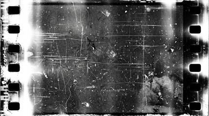Obraz premium Old film texture with scratches, noise and light leaks. Realistic transparent overlay film texture in black-white, dust and grain. Distressed retro movie or photo negative effect of cinema nostalgia