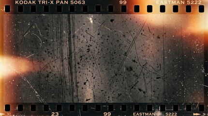Obraz premium Old film texture with scratches, noise and light leaks. Realistic transparent overlay film texture in black-white, dust and grain. Distressed retro movie or photo negative effect of cinema nostalgia