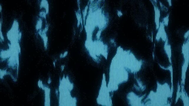 Abstract Black Flowing Streaks on Cyan Background. Fluid Vertical Motion Graphic. Digital CRT Texture