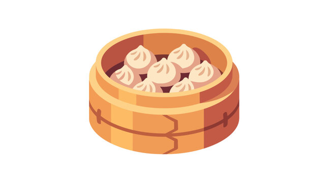 Bamboo steamer filled with dumplings illustration