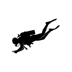 Fototapeta premium A detailed silhouette of a scuba diver exploring underwater with gear and flippers.
