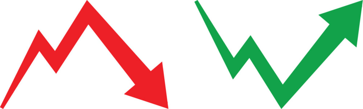 Red down arrow and green up arrow showing financial market trends