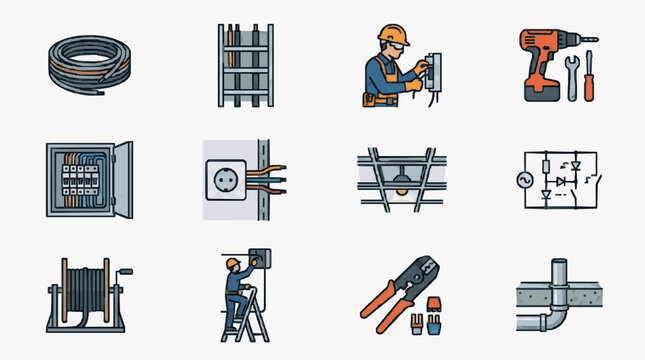 Electrician Tools and Components Set for Wiring and Installation Projects