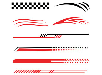 Fototapeta premium Set of racing car decals, vinyl stickers, and speed stripes graphic vectors.