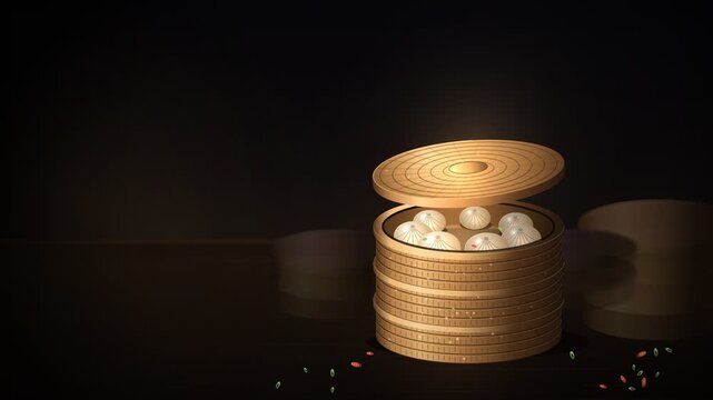 Bamboo Steamer Baskets Dim Sum Steam Reveal Loop