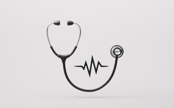 Medical stethoscope and heart rate chart, 3d rendering.