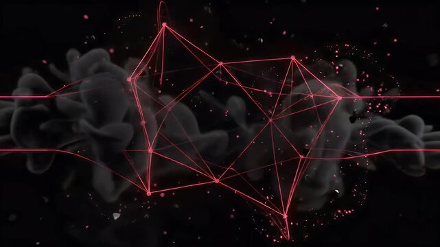 Red Laser Lines and Smoke Flowing Abstract Motion Background