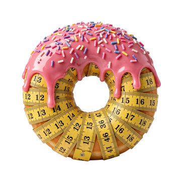 Pink Frosted Donut Made Of Yellow Measuring Tape Diet Concept Isolated