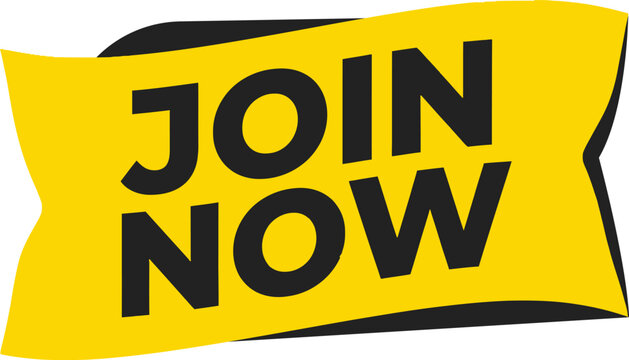 Yellow banner with join now text written in bold black letters