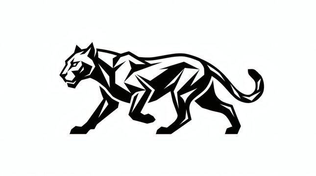 Geometric black panther illustration in minimalist vector style