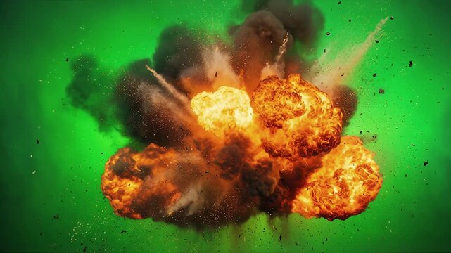 Dramatic Explosion Scenario with Fiery Debris and Smoke Effects