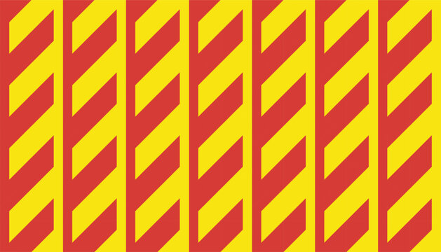 Seamless yellow and red geometric pattern with diagonal stripe hazard tiles for background, wallpaper, or textile design