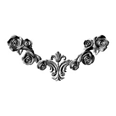 Fleur de lis and rose wings in black engraving © AlexMelas