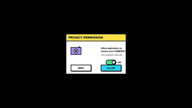 Privacy Permission Request Neo Brutalism Popup Animation with Camera or Microphone Toggle