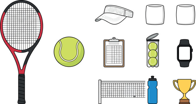 Vector illustration set of outdoor kids ride on toys and backyard play equipment including a tricycle, balance bike, scooter, wagon, and safety gear.
