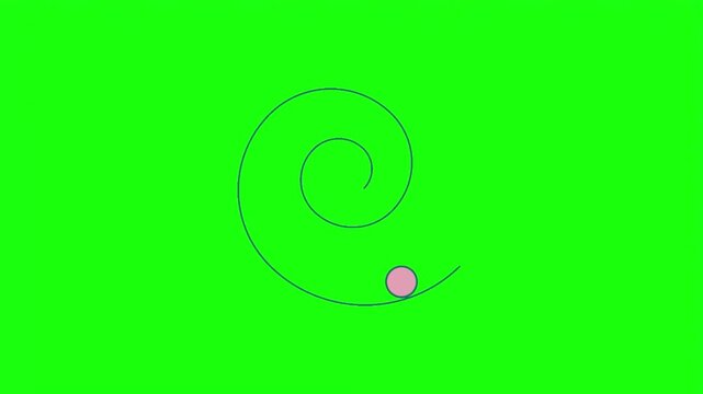Pink ball on spiral path vector illustration isolated on green screen.   