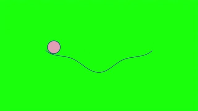 Pink ball rolling on curved wave path vector illustration isolated on green screen.   