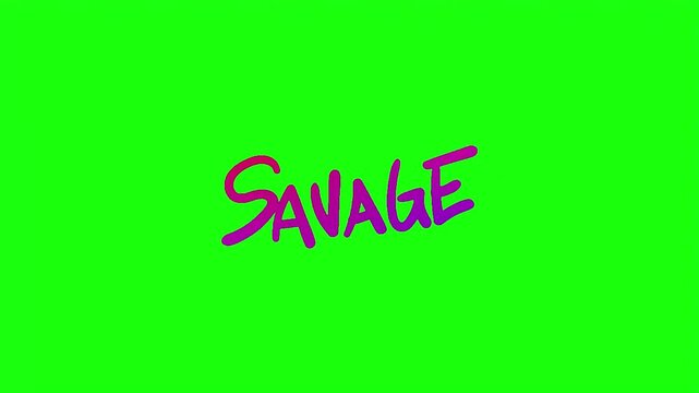 Savage text gradient purple and pink typography vector illustration isolated on green screen.   