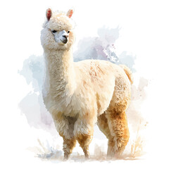 Fototapeta premium Alpaca, watercolor painting vector, isolated on a white background.
