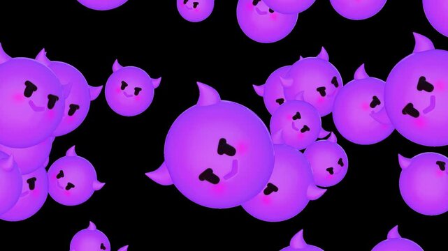 Cute Emoji 3D Icon Collection - Smiling Purple Devil Emoji Reactions Falling Seamless Loop Animation - Transparent Background | 4K