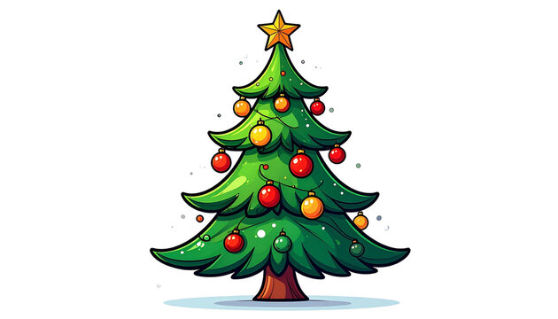 a cartoon style christmas tree, isolated on transparent background.
