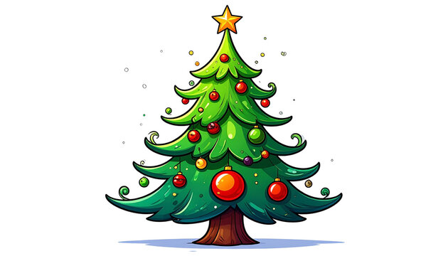 a cartoon style christmas tree, isolated on transparent background