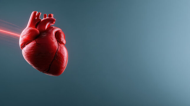 Realistic human heart anatomical red isolated medical 3d render detailed organ blue background science Realistic human heart