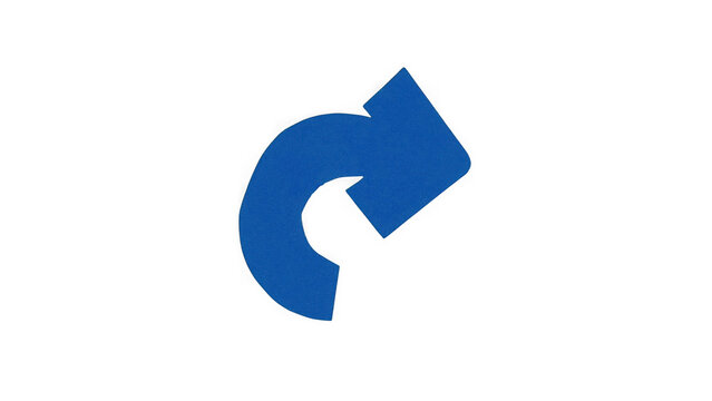 Bold blue curved arrow pointing clockwise isolated on a solid black background, for digital interface, navigation and forward, directional cues isolated on a transparent background