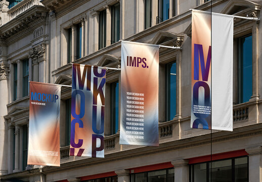 Building Facade Hanging Banner Mockup