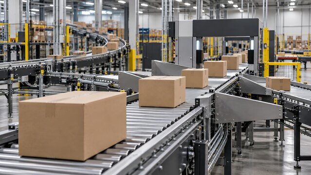 Automated Parcel Sorting Conveyor System in Modern Fulfillment Warehouse