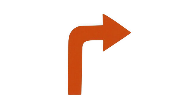 A bold orange right angle turn arrow isolated on a solid black background, representing a sharp, directional change for, navigation and wayfinding isolated on a transparent background