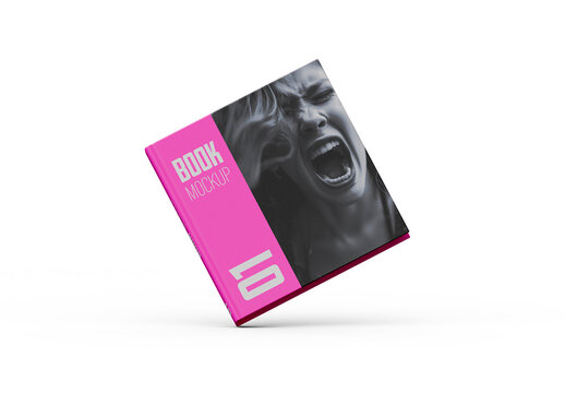 Floating Square Book Mockup Perspective with Transparent Background and Editable PSD Template
