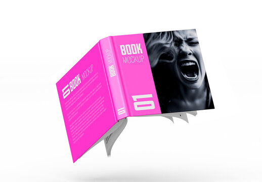 Open Square Book Mockup Floating View with Transparent Background and Editable PSD