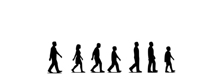 Obraz premium People Silhouettes Line Icons Set, Minimalist Human Figures Illustration, Depicting Evolution Stages