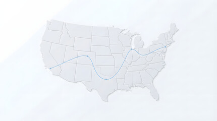 Obraz premium Minimalist map of the United States with a blue line path