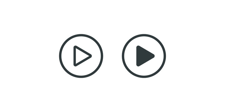 Media play button icons in circle frame with outline and solid dark gray styles for video streaming web interfaces.