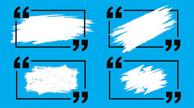 Set of quote box frames with white grunge brush strokes on blue background